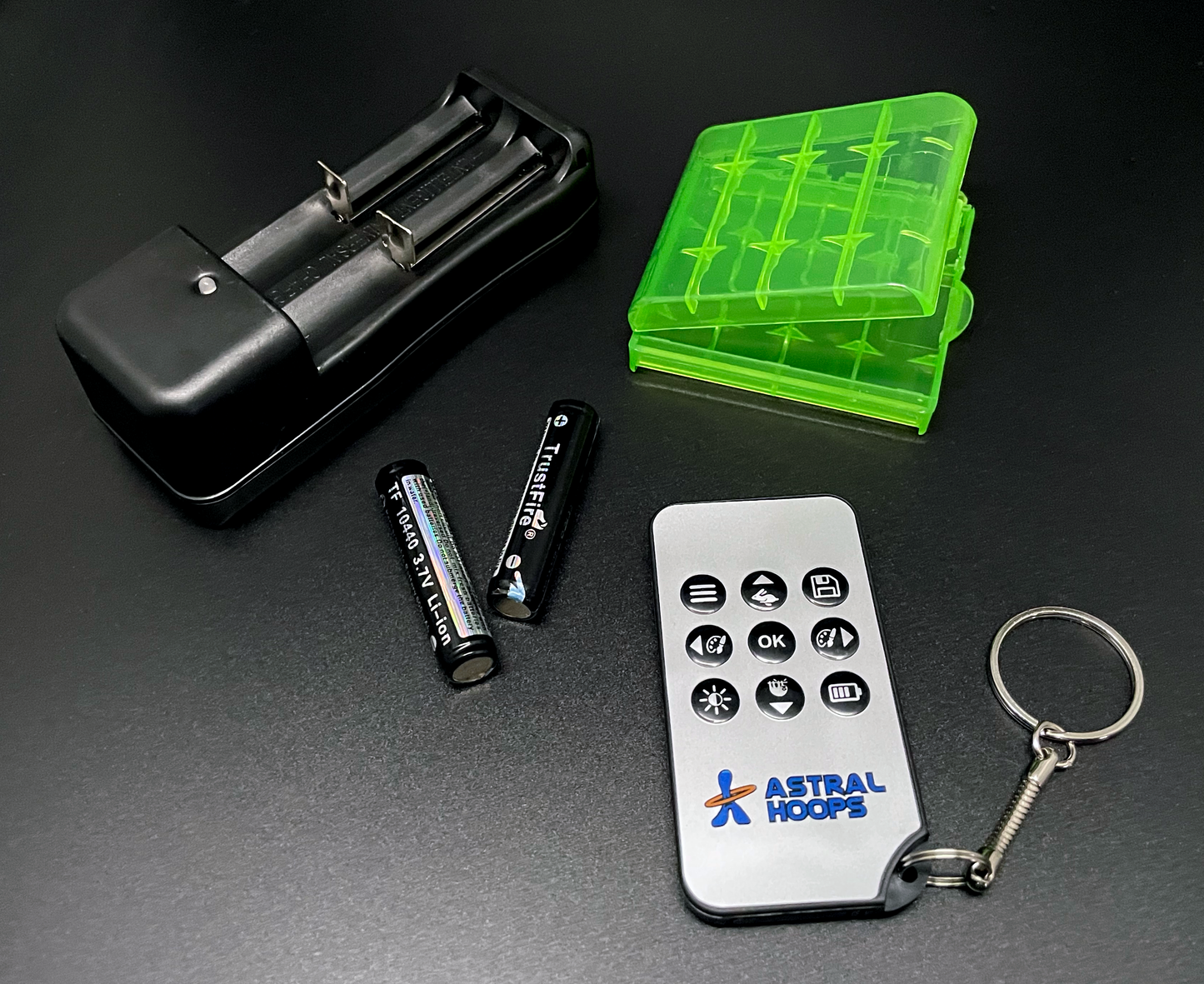 Comes with 2 li-ion batteries, charger, and remote.